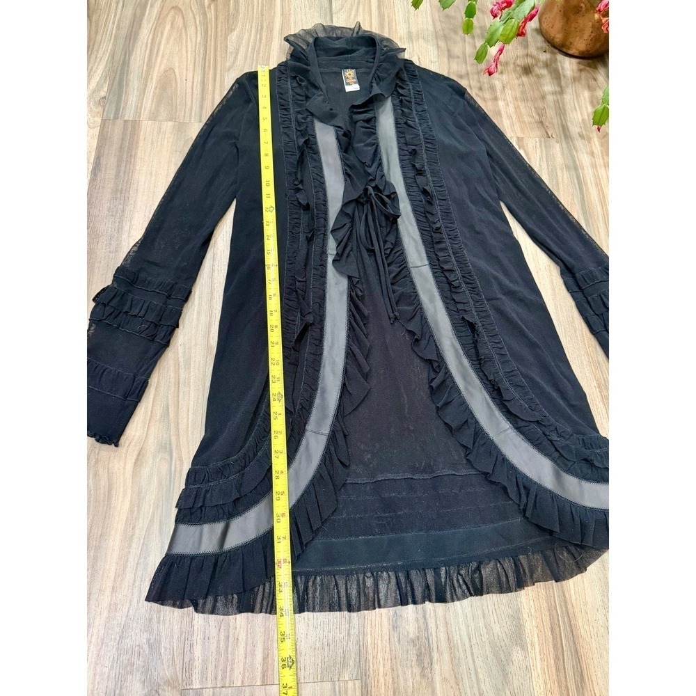 VTG Jean Paul Gaultier Leather Sheer Mesh  Cardigan WhimsiGoth Romantic Y2K Sz L - Picture 6 of 15
